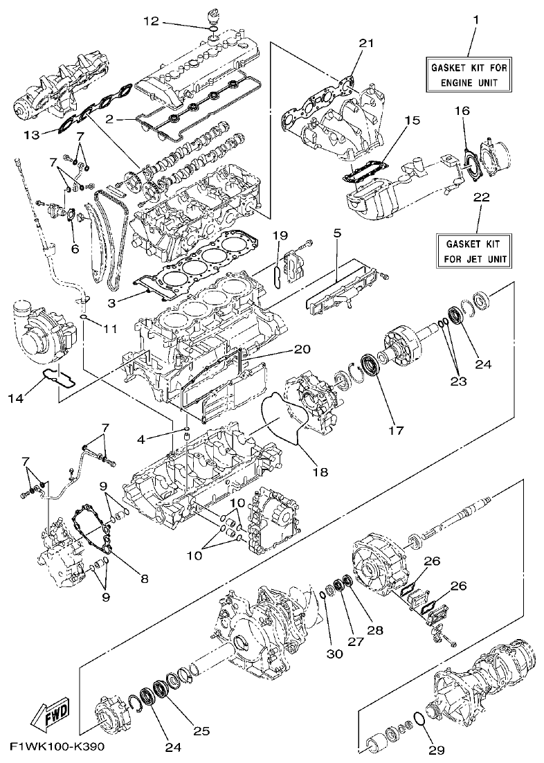 Yamaha F1WM REPAIR KIT 1 parts diagram